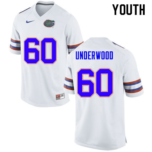 Youth NCAA Florida Gators Houston Underwood #60 Stitched Authentic Nike White College Football Jersey DRX8265GP